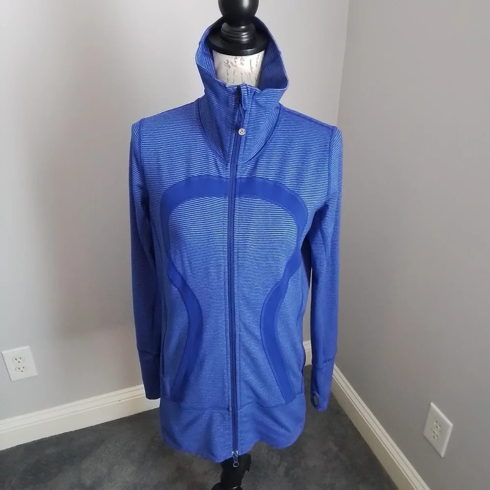 Lululemon Athletica Pigment Blue/Purple Tonka Stripe In Stride Jacket - 8 - Picture 6 of 14